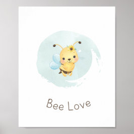 Cute Blue/Gult Bee Lycklig Boys Nursery Wall Art Poster