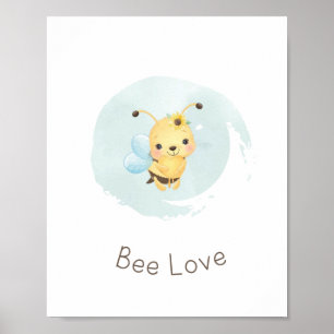 Cute Blue/Gult Bee Lycklig Boys Nursery Wall Art Poster