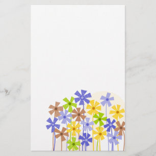 Cute Blue gult Bunt, enkla blommor teckning Brevpapper
