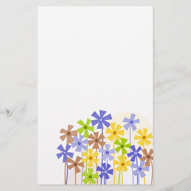 Cute Blue gult Bunt, enkla blommor teckning Brevpapper (Framsida)