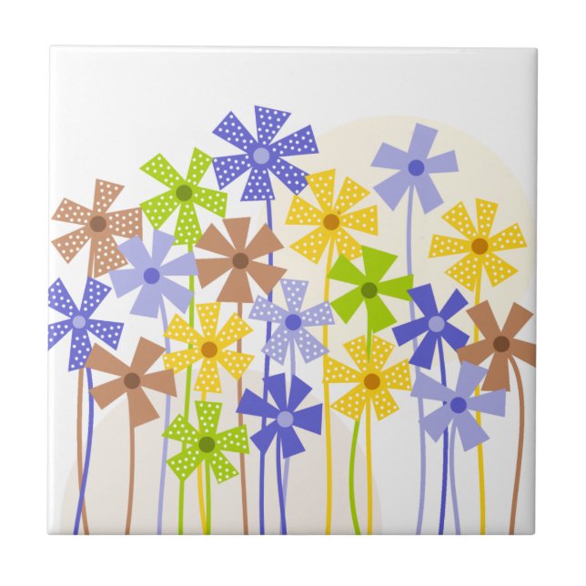 Cute Blue gult Bunt, enkla blommor teckning Kakelplatta (Framsidan)