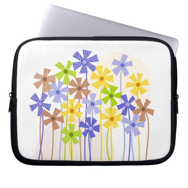 Cute Blue gult Bunt, enkla blommor teckning Laptop Fodral (Framsidan)