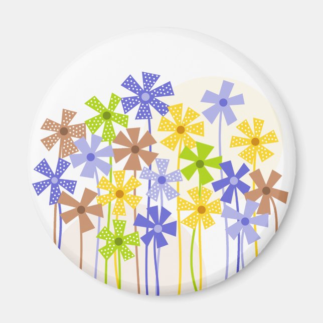 Cute Blue gult Bunt, enkla blommor teckning Magnet (Framsidan)