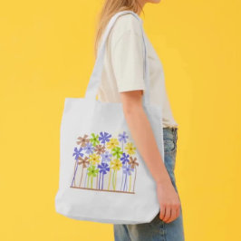 Cute Blue gult Bunt, enkla blommor teckning Tygkasse