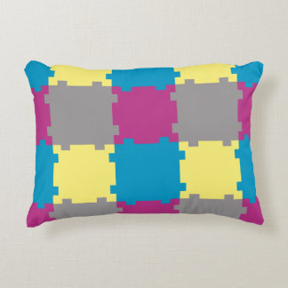 Cute Blue Gult Lila Grått Puzzle som Mönster Prydnadskudde