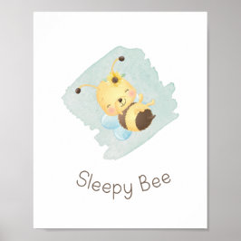 Cute Blue/Gult Sömnig Be Nursery Wall Art Poster