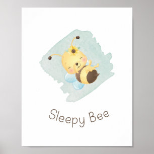 Cute Blue/Gult Sömnig Be Nursery Wall Art Poster
