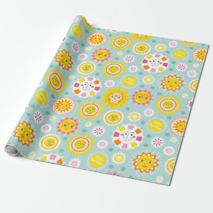 Cute Blue Gult Sunshine Wälling Papper Presentpapper