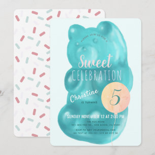 Cute Blue Gummy Bear Sweet Candy Birthday Inbjudningar
