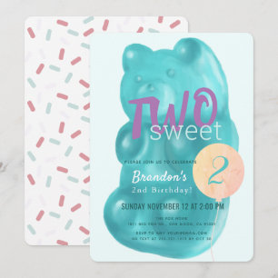 Cute Blue Gummy Bear Two Sweet 2nd Birthday Inbjudningar