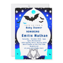 Cute Blue Halloween-babyduschinbjudan