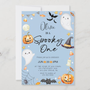 Cute Blue Halloween Ghost 1st Boy Birthday Inbjudningar