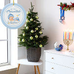 Cute Blue Hanukkah Baby första Chrismukkah Julgransprydnad Keramik<br><div class="desc">Cute Blue Hanukkah Baby första Chrismukah Ornament</div>