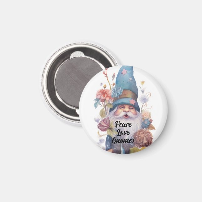 Cute Blue hat gnome Peace Kärlek Gnomes Magnet (Front/Back)