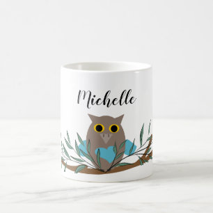 Cute Blue Heart Uggla på Gren Personlig Kaffemugg
