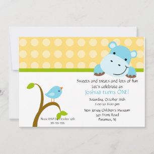 Cute Blue Hippo Birthday-inbjudan Inbjudningar