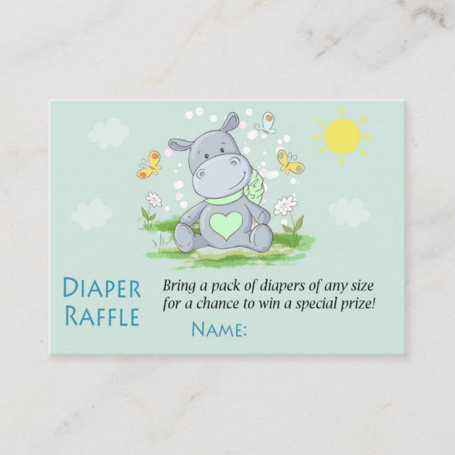 Cute Blue Hippo Diaper Raffle Biljett (Framsida)