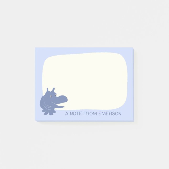 Cute Blue Hippo Hippopotamus Personlig Post-it Block (Framsida)