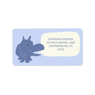 Cute Blue Hippo Hippopotamus, Returadress Adressetikett