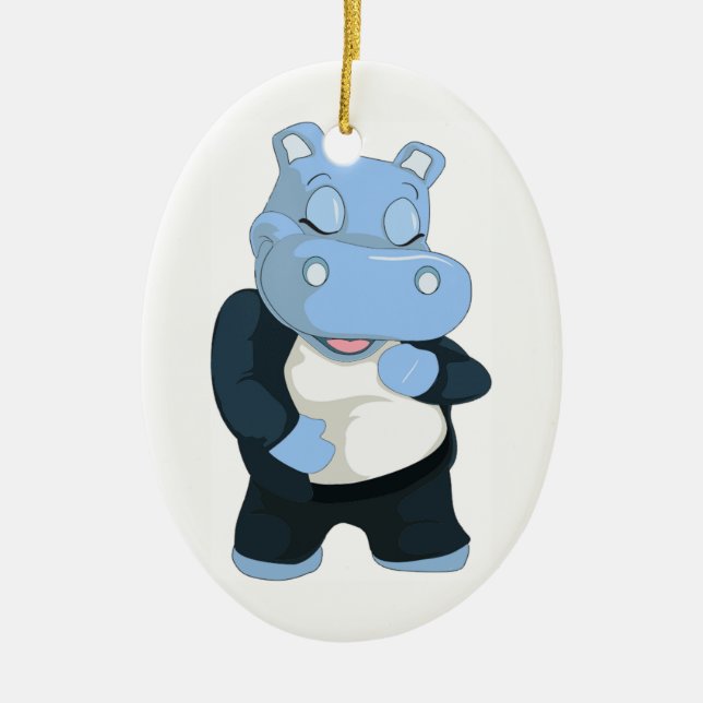 CUTE BLUE HIPPO JULGRANSPRYDNAD KERAMIK (Framsidan)