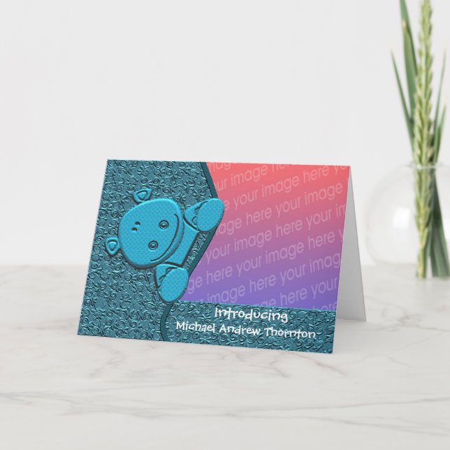 Cute Blue Hippo Nyfödd bebis Photo Meddelande (Framsida)