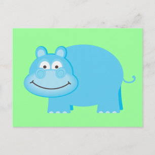 Cute Blue Hippo Vykort