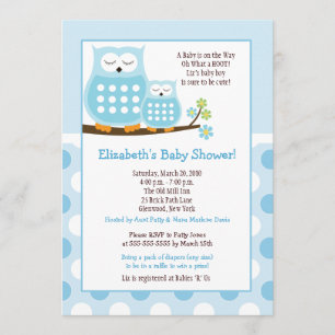 Cute Blue Hoot Uggla 5x7 Baby Shower Dot Inbjudan