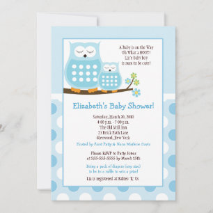 Cute Blue Hoot Uggla 5x7 Baby Shower Dot Inbjudan