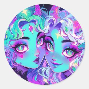 Cute Blue Horned Alien Twillingars Anime Girls Runt Klistermärke