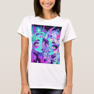 Cute Blue Horned Alien Twillingars Anime Girls T Shirt