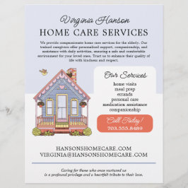 Cute Blue House Caregiver Caretaker Services Reklamblad