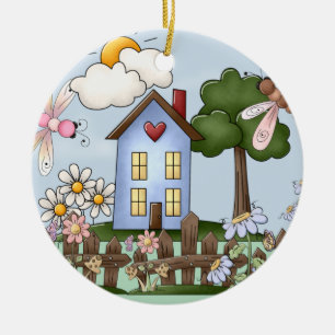 Cute Blue House i Sunshine Julgransprydnad Keramik