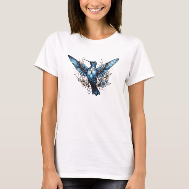 Cute blue Hummingbird black T-Shirt (Framsida)
