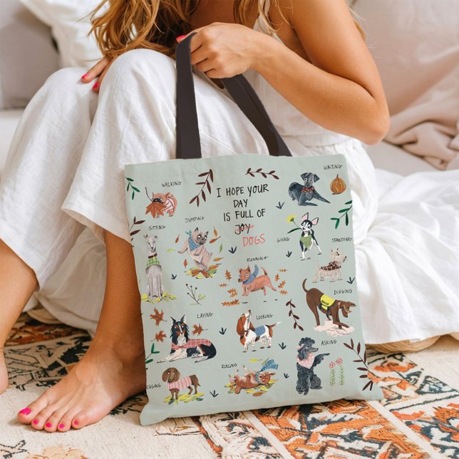 Cute Blue hund älskare mönster Tygkasse (Cute Dogs Illustration Pattern Funny Dog Lover Tote Bag)