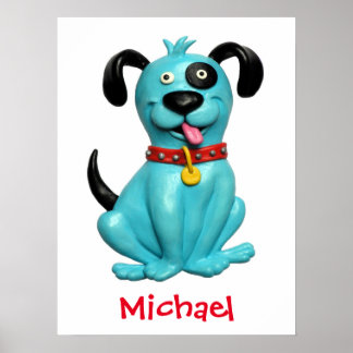Cute Blue Hund Pojke Shower Nursery Kids Room Poster