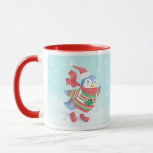Cute Blue Ice Skating Penguin Mugg
