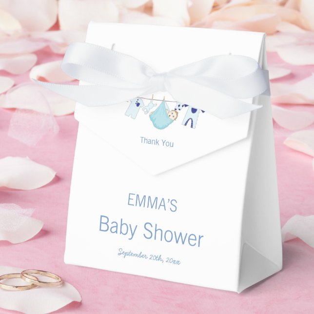 Cute Blue-illustration Baby Shower-Tack Presentaskar (Bröllop)