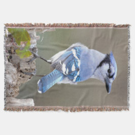 Cute Blue Jay Songbird på Treestump Filt