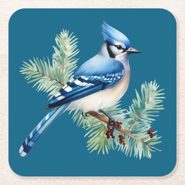 Cute Blue Jay Underlägg Papper Kvadrat (Framsidan)