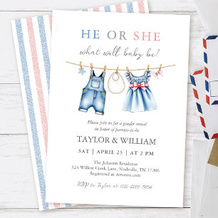 Cute Blue Jean Baby Gender Reveal bjudan Inbjudningar