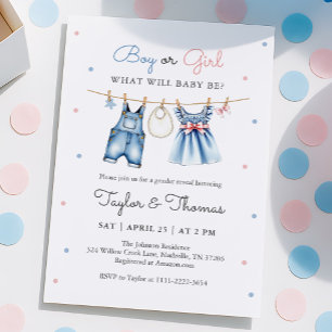 Cute Blue Jean Baby Gender Reveal bjudan Inbjudningar