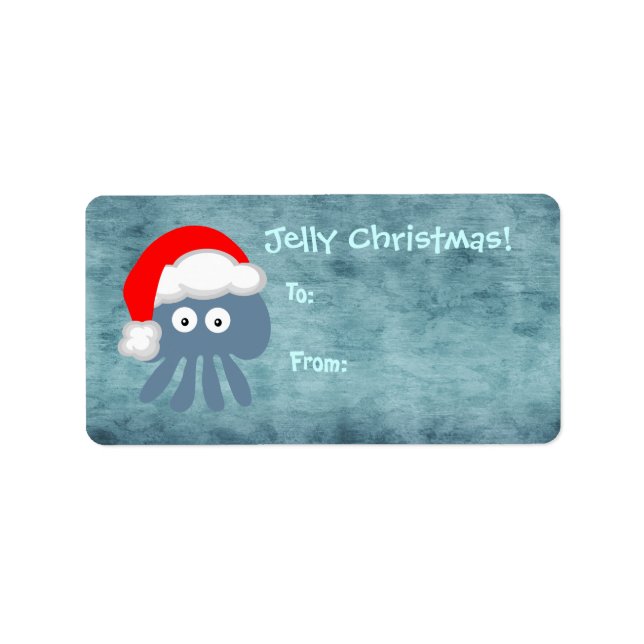 Cute Blue Jelly Jellyfish Santa Adressetikett (Framsidan)