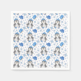 Cute Blue jul Ice Skating Penguin Pappersservett