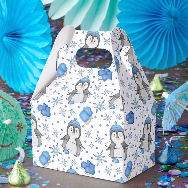 Cute Blue jul Ice Skating Penguin Presentaskar (Part)