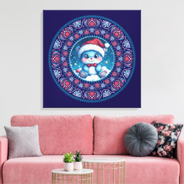 Cute Blue jul Kawaii Bear Dot Mandala Canvas
