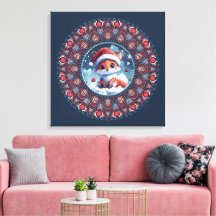 Cute Blue jul Kawaii Fox Dot Mandala Canvas