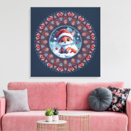 Cute Blue jul Kawaii Fox Dot Mandala Canvas