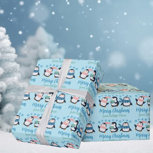 Cute Blue jul Penguin Snowflake-Personlig Presentpapper