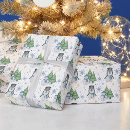 Cute Blue jul Snögubbe Penguin Presentpapper