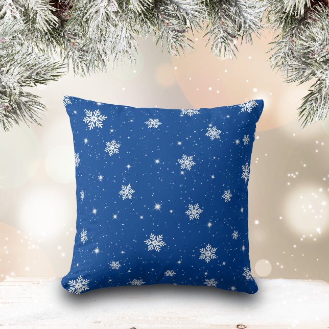 Cute Blue-julstjärnor Snöflingor Mönster Kudde (Skapare uppladdad)